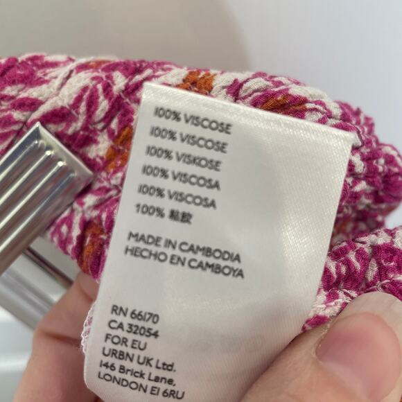 Anthropologie Abstract Floral Smocked Jogger Pants Belt Tie Pink White XS - Picture 7 of 8